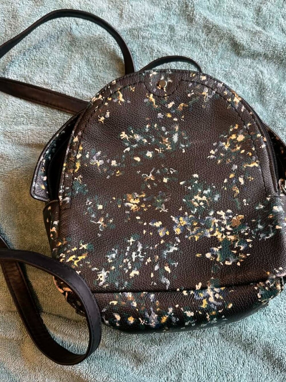 A New Day Black/ Floral Small Zip Top Backpack Purse